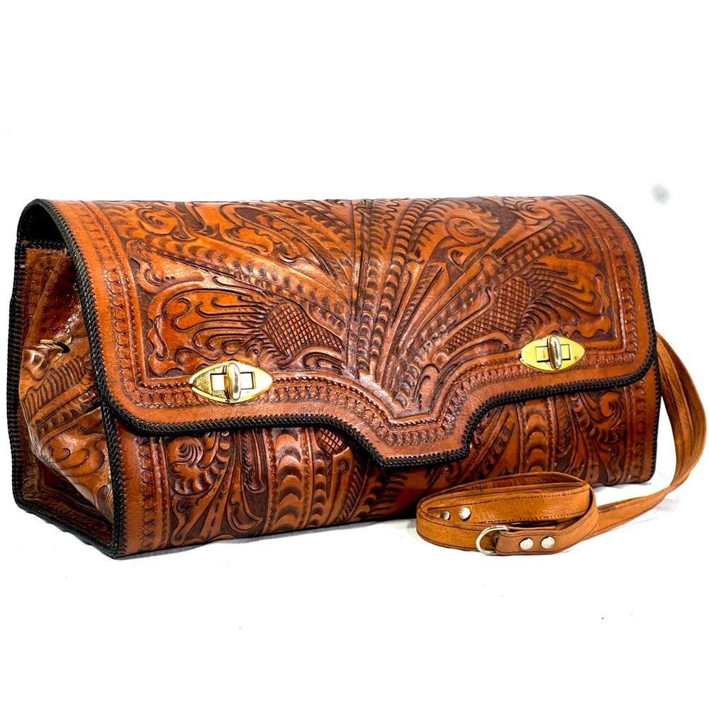 VINTAGE 1950’s | TOOLED LEATHER x-large briefcase